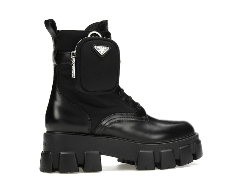 Prada Monolith 55mm Pouch Ankle Boots Black Leather