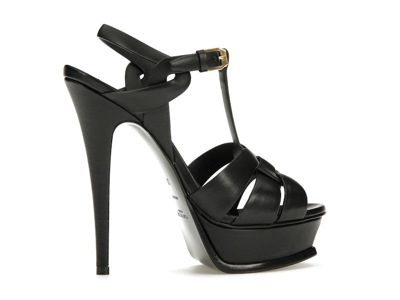 Saint Laurent Tribute Platform Sandal Heels Black Leather