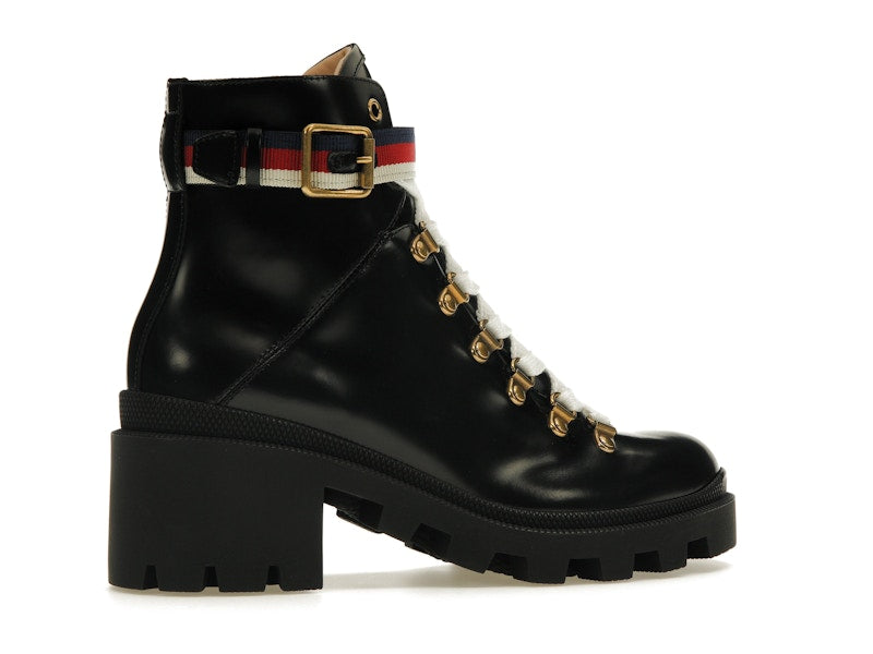 Gucci Sylvie Web 55mm Ankle Boot Black Leather