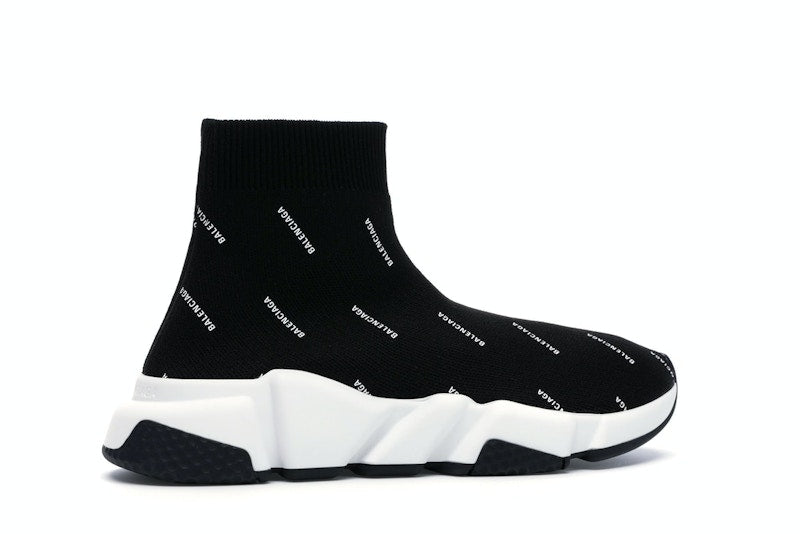 Balenciaga Speed Trainer Logo Print Black White (Women's)