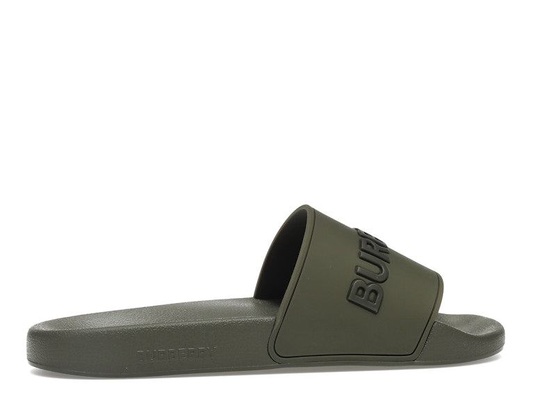 Burberry Embossed Logo Slides Dark Fern Green Black