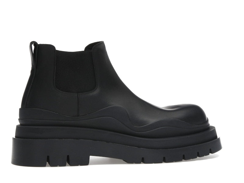 Bottega Veneta Leather Tire Chunky Sole Ankle Chelsea Boot Black