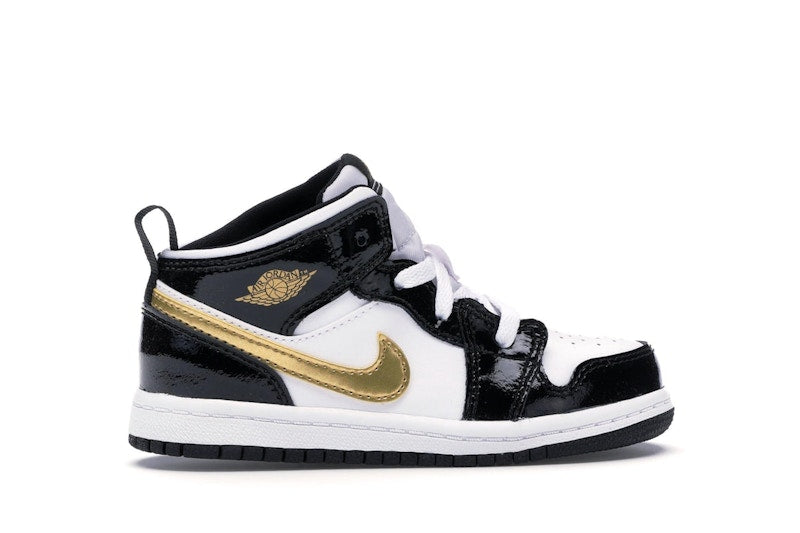 Jordan 1 Mid Patent Black White Gold (TD)