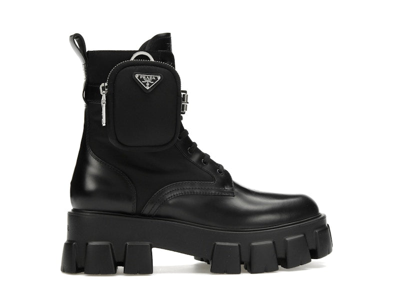 Prada Monolith 55mm Pouch Ankle Boots Black Leather