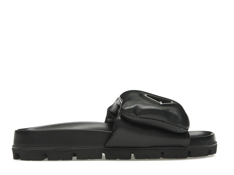 Prada Soft Padded 20mm Slide Sandal Black Nappa Leather