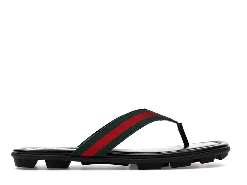 Gucci Web and Leather Thong Sandal Black Leather