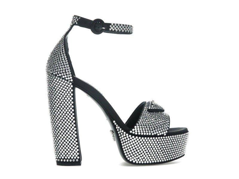 Prada 135mm Crystal Platform Sandals Black Satin