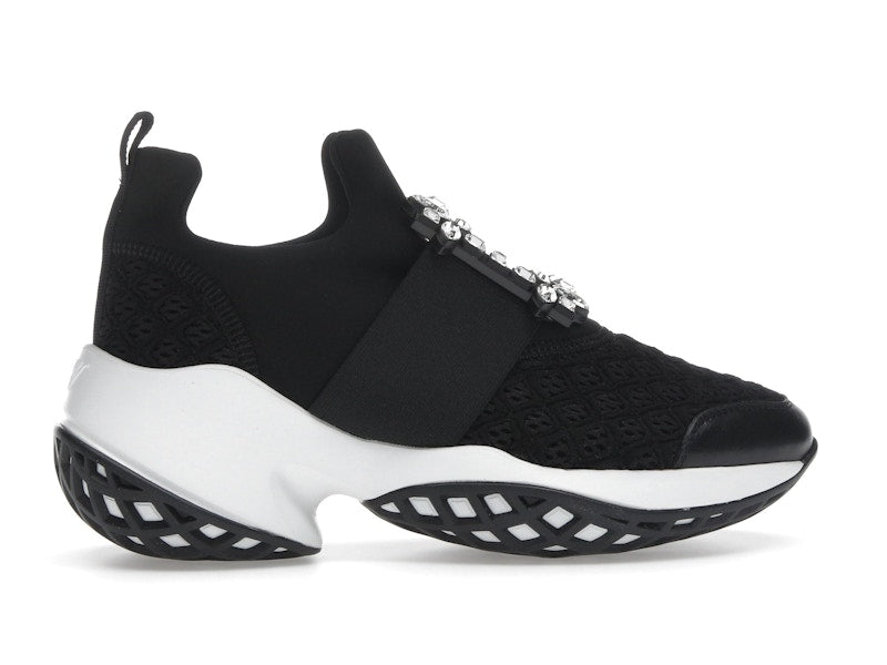 Roger Vivier Viv' Run Fabric Black White Crystal Buckle (Women's)