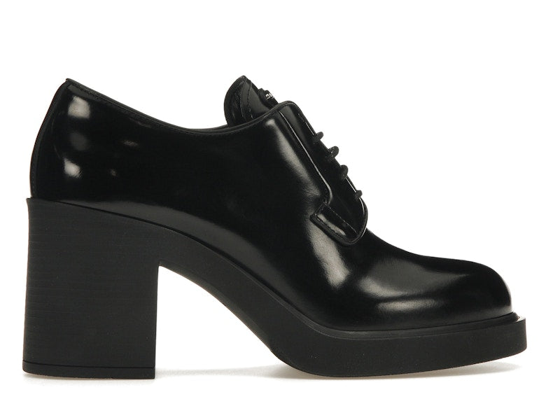 Prada Lace Up 85mm Heels Black Brushed Leather