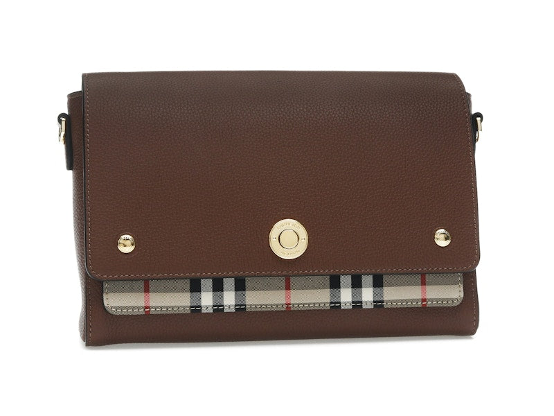 Burberry Vintage Check and Leather Note Crossbody Bag Tan