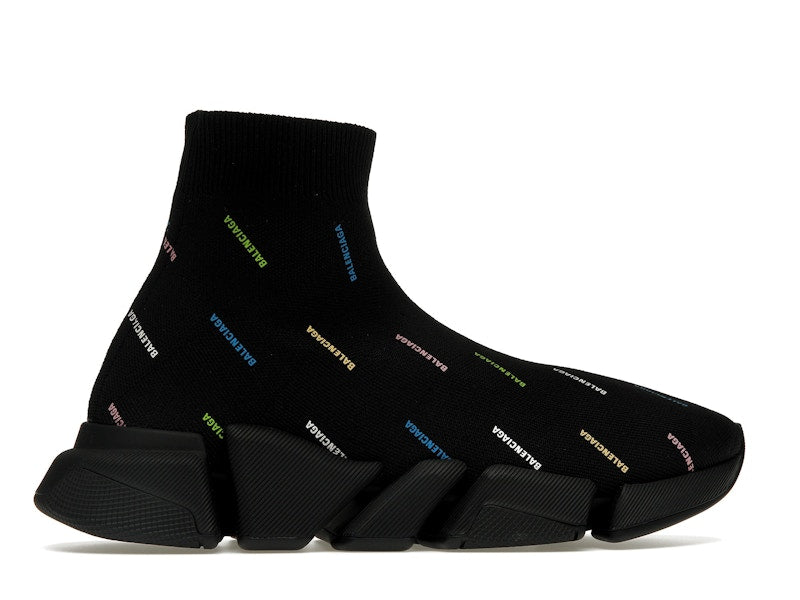 Balenciaga Speed 2.0 AllOver Logo Recycled Knit Black Multicolor