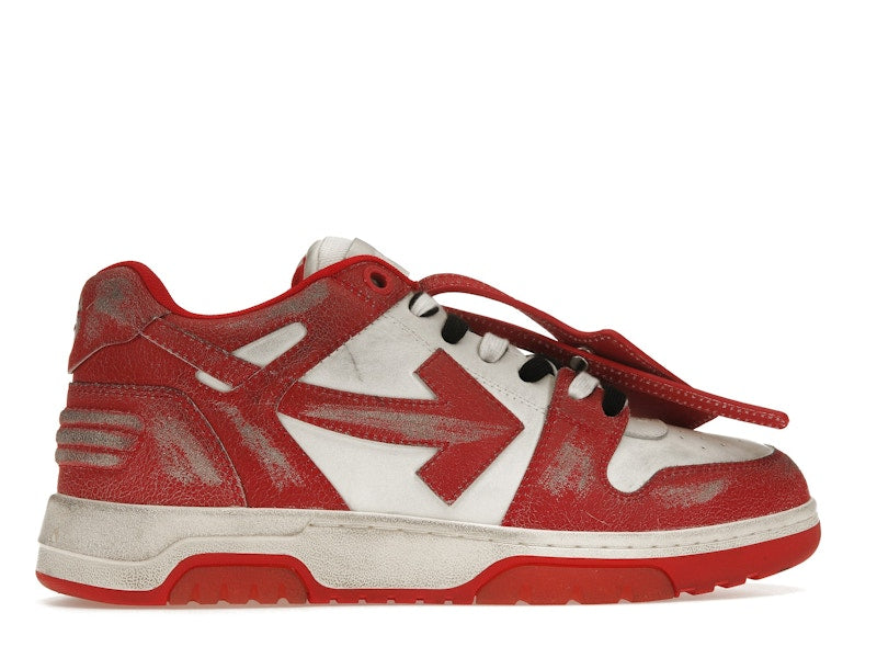 OFF-WHITE Out Of Office OOO Low Tops Red White Vintage Distressed Leather
