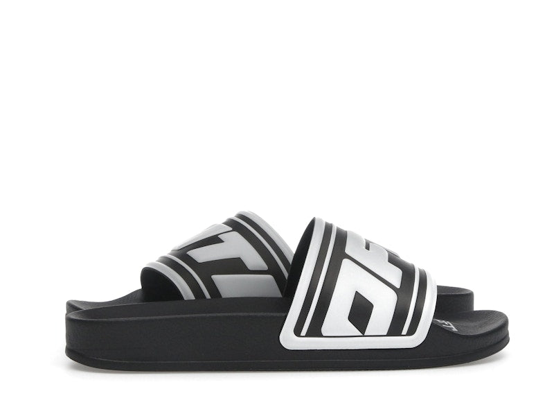 OFF-WHITE Embossed Logo Pool Slides Black White (Women's)