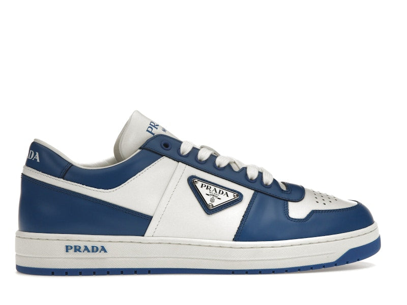 Prada Downtown Low Top Sneakers Leather White Cobalt Blue
