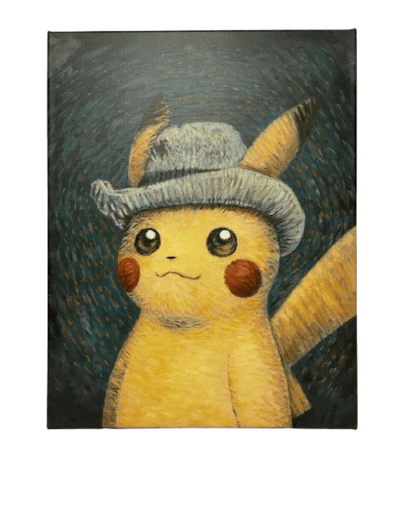 Pokemon Center x Van Gogh Museum: Pikachu Inspired by Self-Portrait with Grey Felt Hat Canvas Wall Art + COA