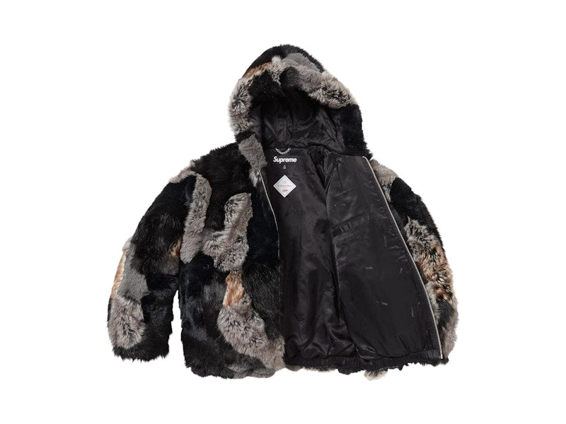 Supreme Patchwork WINDSTOPPER Hooded Faux Fur Jacket Black