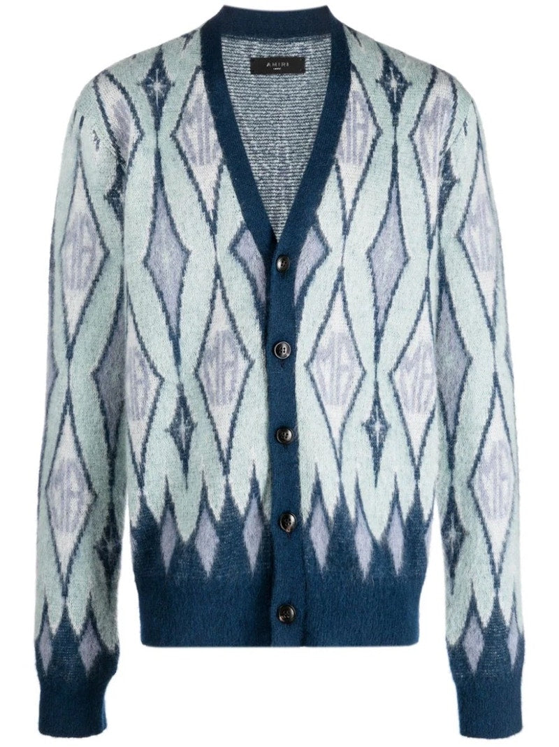 AMIRI Amiri Argyle Mohair Cardigan Blue