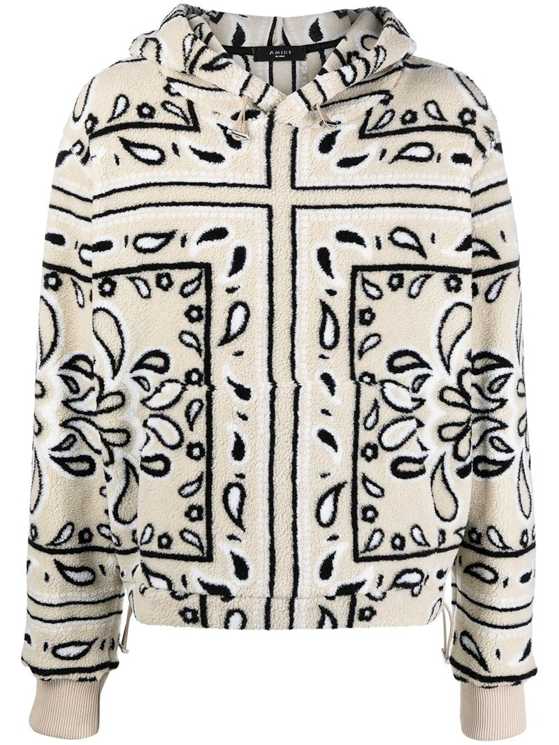 AMIRI Bandana Print Fleece Hoodie Natural