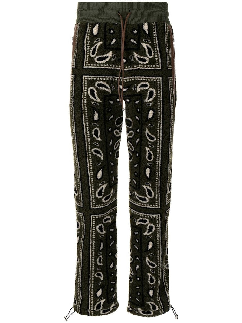AMIRI Bandana Print Fleece Sweatpants Military Green