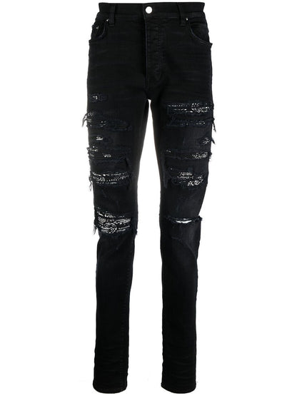 AMIRI Distressed Bandana Slim-Fit Jeans Black
