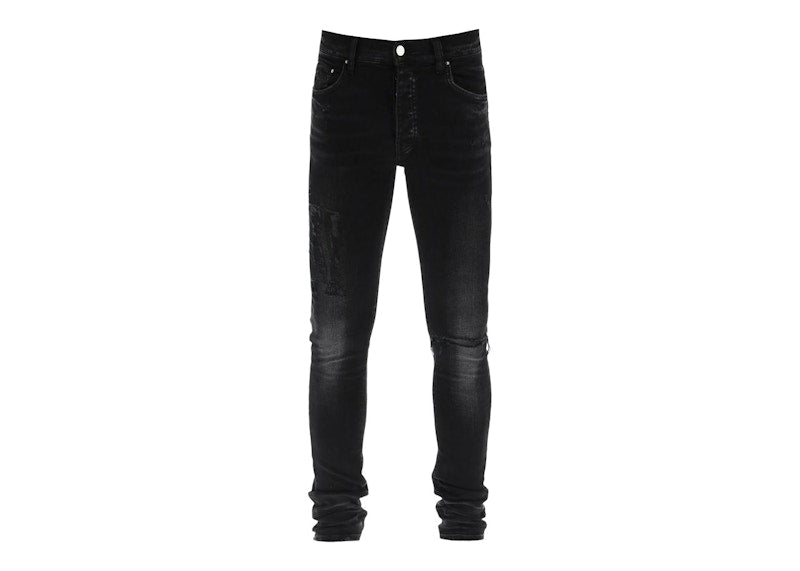AMIRI Distressed Logo Skinny Jeans Black