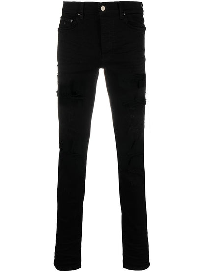 AMIRI Distressed Mid-Rise Skinny Jeans Black