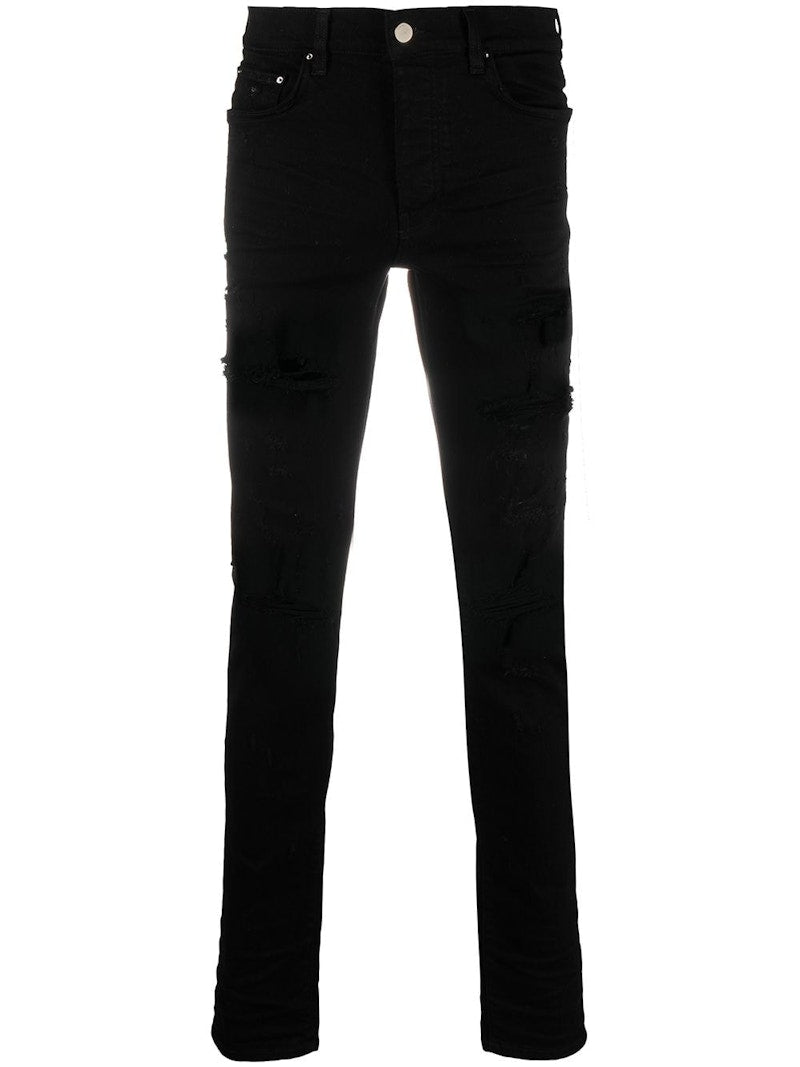 AMIRI Distressed Mid-Rise Skinny Jeans Black
