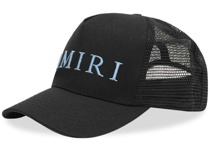 AMIRI Embroidered Logo Trucker Cap Black/Carolina Blue