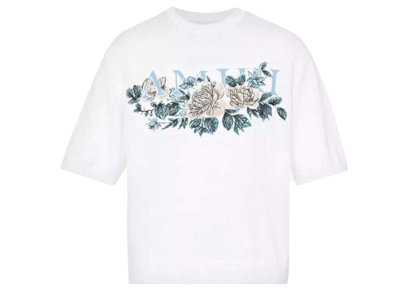 AMIRI Floral Logo Knitted Crewneck Tee White