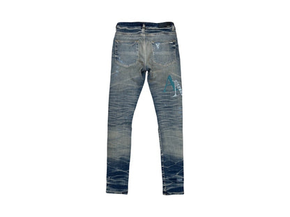 AMIRI Leather Staggered Logo Jeans Vintage Indigo