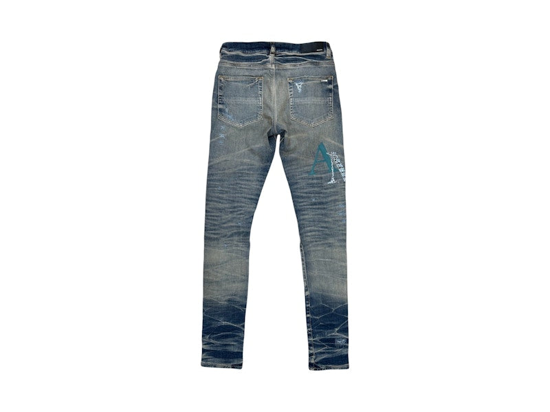 AMIRI Leather Staggered Logo Jeans Vintage Indigo