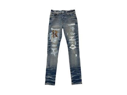 AMIRI Leather Staggered Logo Jeans Vintage Indigo