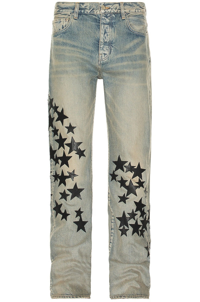AMIRI Leather Star Straight Jeans Clay/Indigo