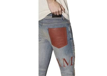 AMIRI Leather Stitch Logo Clay Indigo Jean Blue