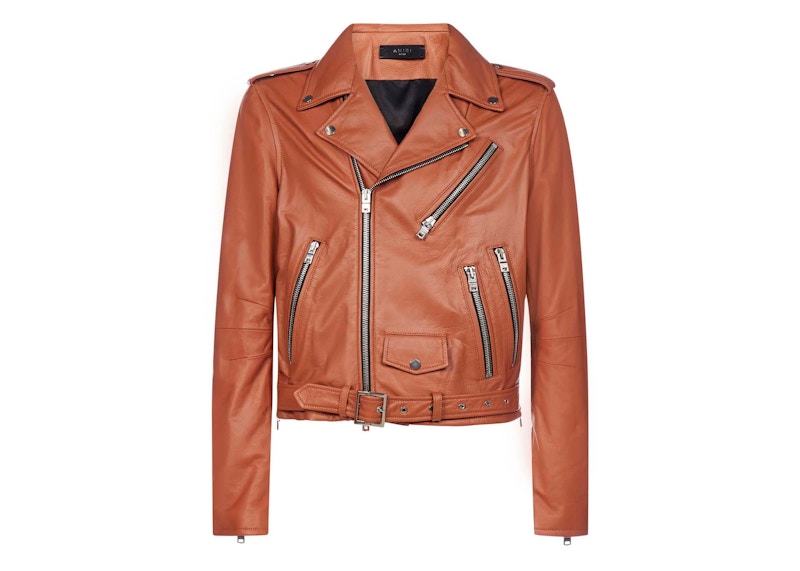 AMIRI Lightweight Leather Biker Jacket Roasted Red