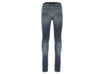AMIRI Logo Patch Distressed Fitted Jeans Indigo