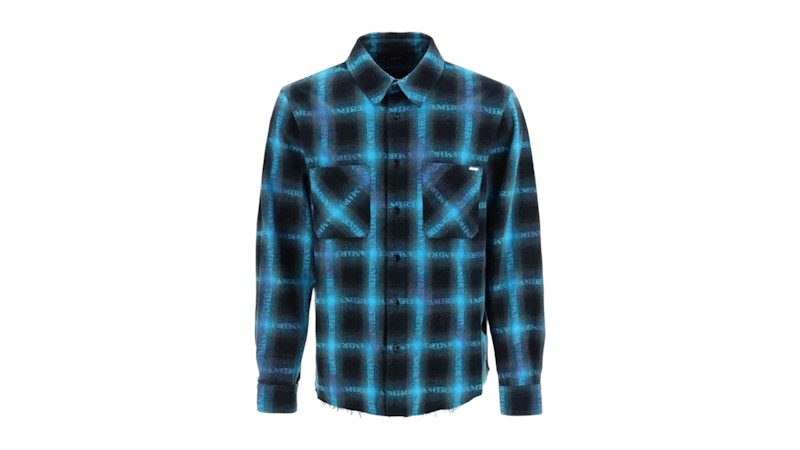 AMIRI Long Sleeve Plaid Shirt Blue