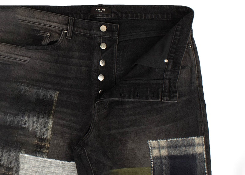 AMIRI Loose Mohair Patch Relaxed Fit Jeans Black