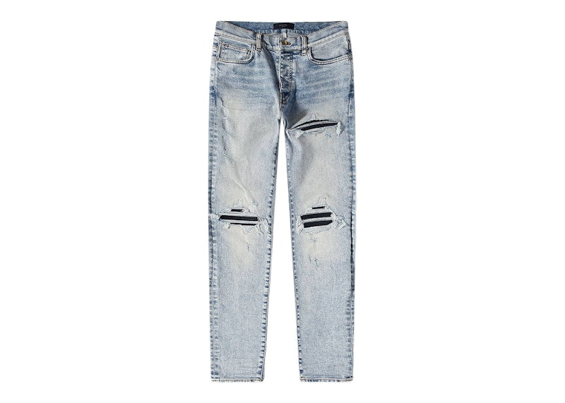 AMIRI MX1 Leather Detail Skinny Jeans Stone Indigo