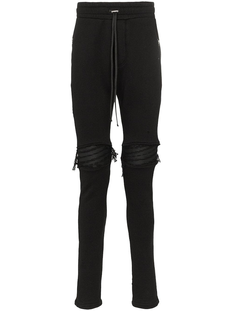 AMIRI MX1 Moto Distressed Leather Knee Sweatpants Black