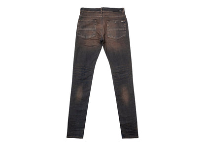 AMIRI MX1 Plaid Distressed Skinny Fit Jeans Dark Indigo
