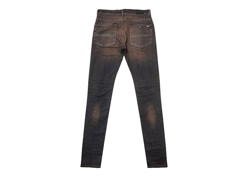 AMIRI MX1 Plaid Distressed Skinny Fit Jeans Dark Indigo