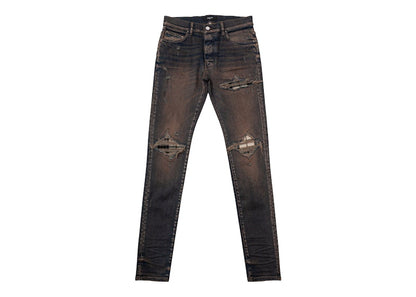 AMIRI MX1 Plaid Distressed Skinny Fit Jeans Dark Indigo