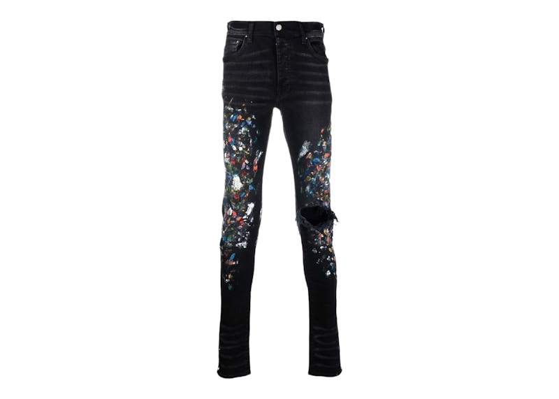 AMIRI Multicolor Painting Distressed Slim Denim Jeans Black
