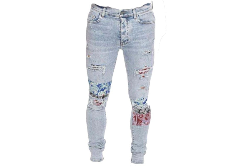 AMIRI Pajama Art Patch Jeans Light Blue