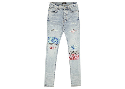 AMIRI Pajama Art Patch Skinny Jeans Blue