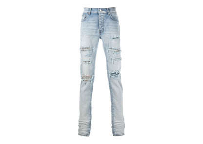 AMIRI Panelled Ripped Distressed Skinny Jeans Blue
