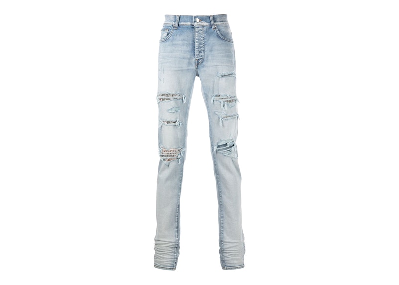 AMIRI Panelled Ripped Distressed Skinny Jeans Blue
