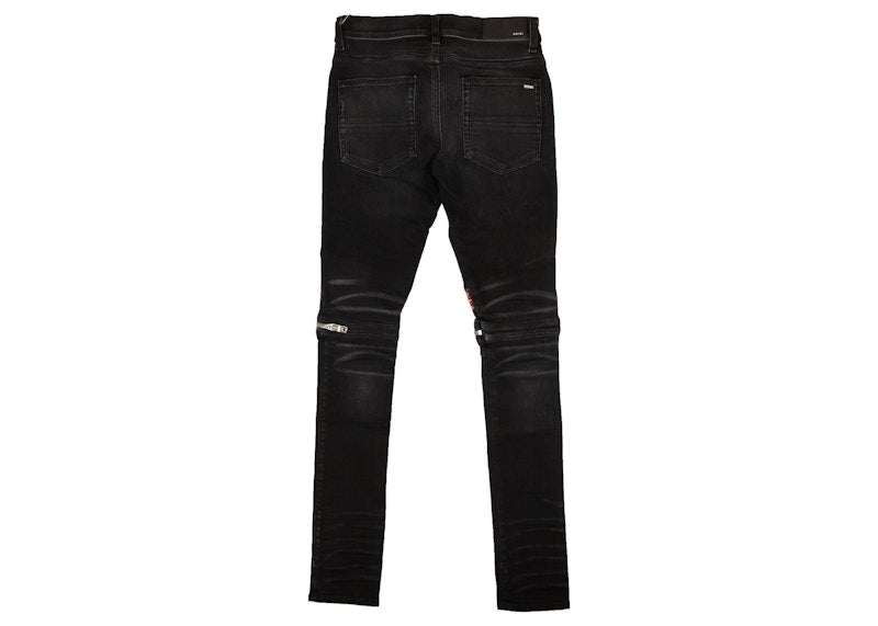 AMIRI Pink Velvet PJ MX2 Skinny Jeans Black