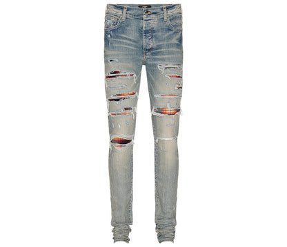 AMIRI Plaid Trasher Skinny Fit Jeans Blue